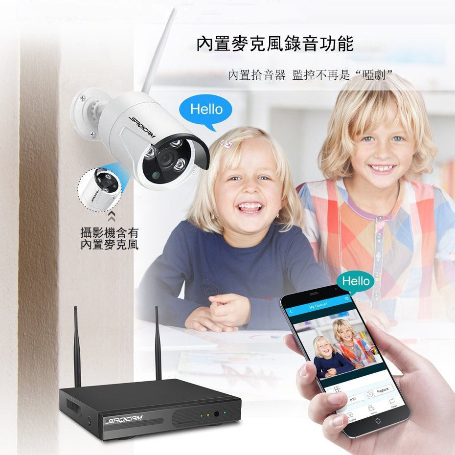 Saqicam 5MP無線監視器套餐 H.265 10路WIFI錄影主機NVR 1944P*6 雙碼流攝影機錄音手機監控