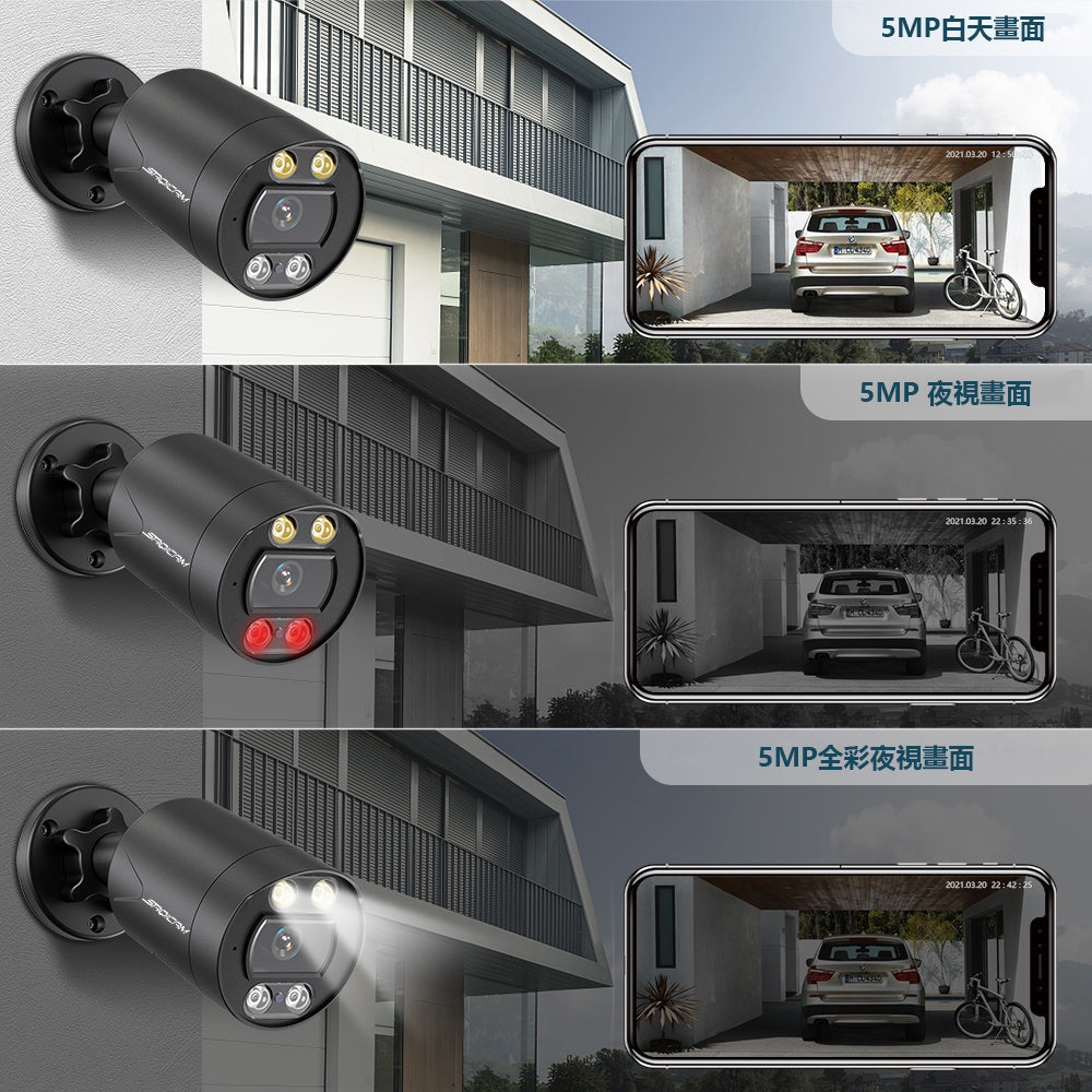 Saqicam 高清5MP H.265 POE監視器套餐 8路4K 8MP監控錄影主機NVR 紅外線網路攝影機*6 錄音