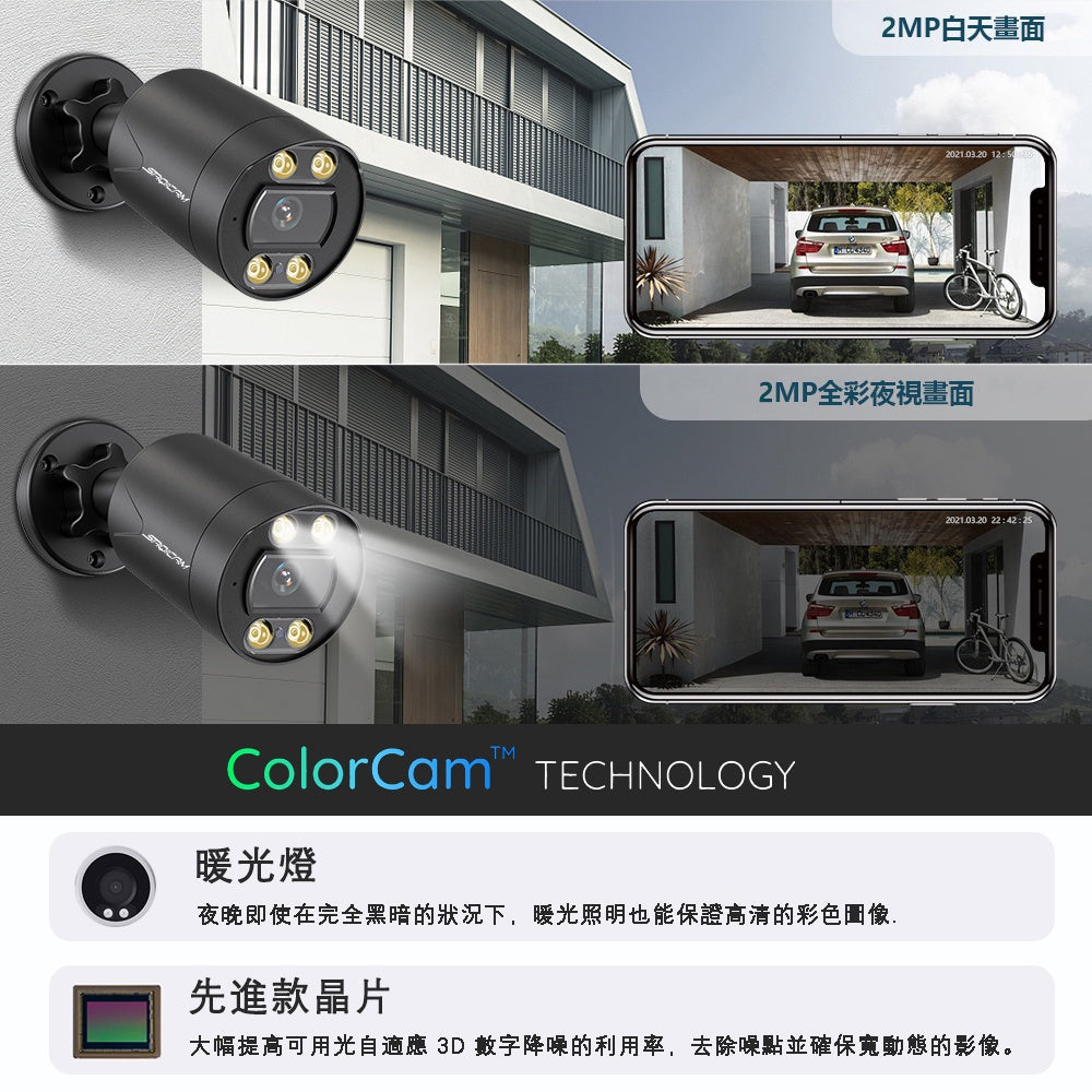 Saqicam 8路5MP監控錄影主機DVR 夜視全彩 AHD 1080P或5MP暖光攝影機*6 監視器套餐 戶外鏡頭