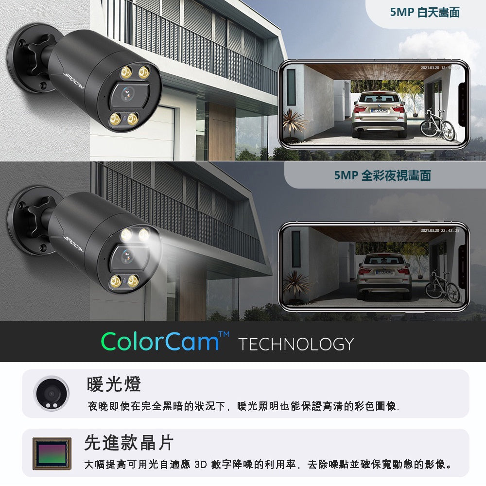 Saqicam 500萬畫素監視器套餐 8路5MP錄影主機DVR AHD全彩夜視攝影機*6 室內外防水 手機遠端監控