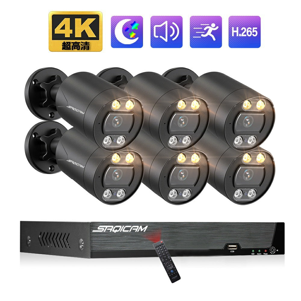 Saqicam 48V POE供電 6支4K紅外線網路監視器 八百萬畫素 8路8MP主機 戶外防水 手機監控 錄音