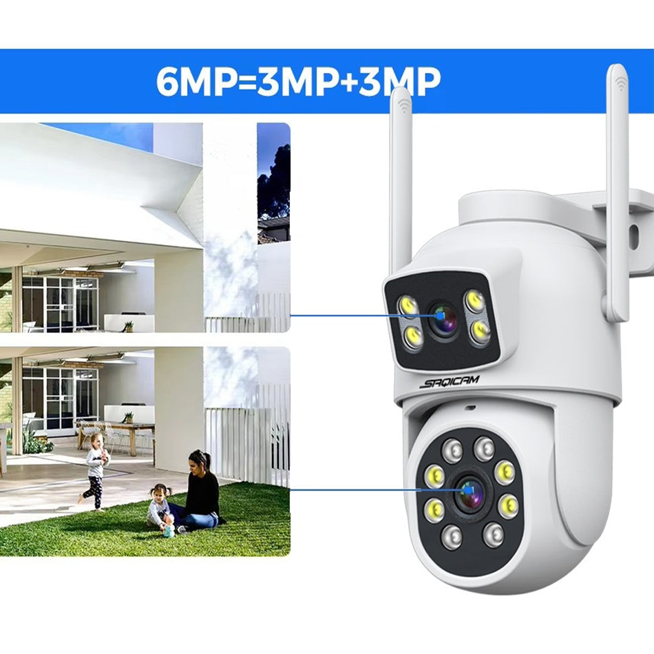Saqicam 雙鏡頭PTZ無線監視器套餐 4隻*600萬畫素 6MP WiFi攝影機 NVR錄影主機 雙畫面 自動追蹤