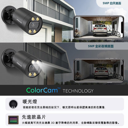 Saqicam 8路5MP錄影監控主機套餐 AHD 5MP全天候全彩監視器*8 暖光全彩夜視攝影機 戶外防水 即插即用