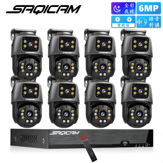 Saqicam POE監視器套餐 6MP PTZ雙鏡頭*8 8路8MP錄影主機NVR 全彩夜視攝影機 語音對講 手機監控