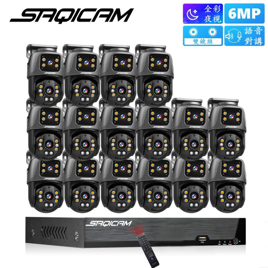 Saqicam 16路4K 8MP錄影主機NVR POE監視器套餐 6MP PTZ雙鏡頭攝影機*16 全彩夜視 語音對講