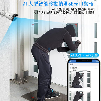 Saqicam 雙天線 WiFi監視器套餐 10路錄影主機NVR 3MP或5MP無線攝影機*6 AI人形偵測 錄音鏡頭