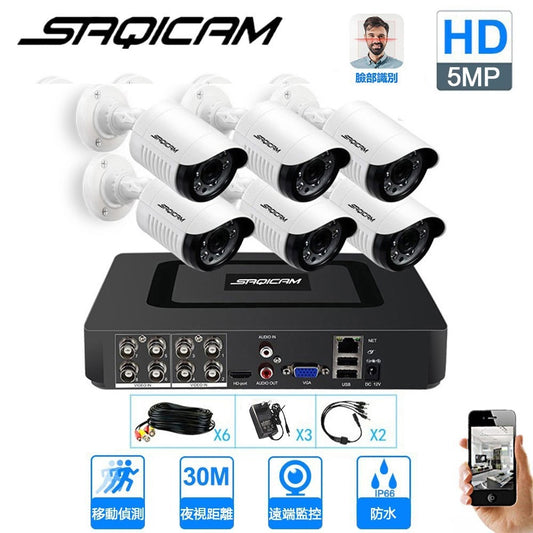 Saqicam 8路監視器 AHD 5MP錄影主機DVR 實時人臉識別 5MP*6監控攝影機 監控DVR主機套餐