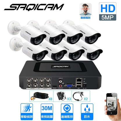 Saqicam 8路主機錄影DVR 實時人臉識別 AHD 5MP監視器 5MP*8監控攝影機 防水 8路監視器套餐