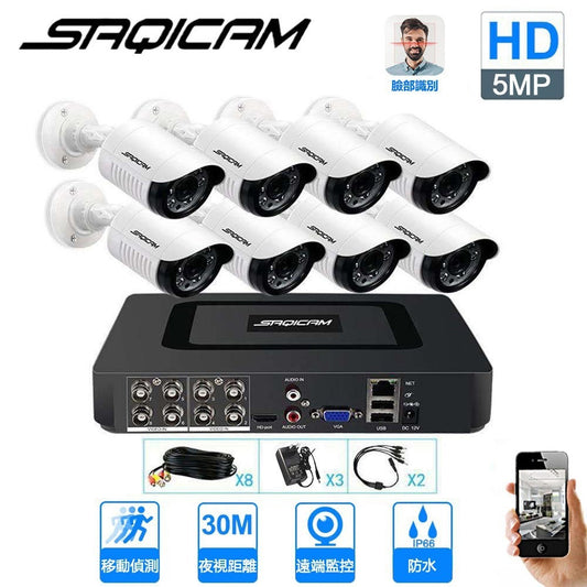 Saqicam 8路主機錄影DVR 實時人臉識別 AHD 5MP監視器 5MP*8監控攝影機 防水 8路監視器套餐